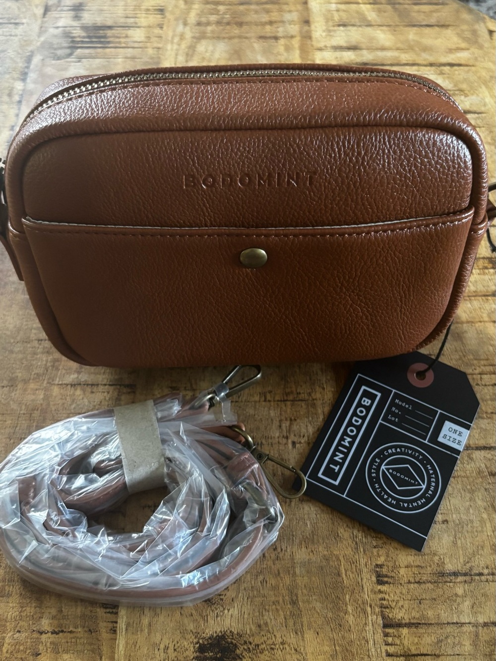 Bodomint Convertible Crossbody/Shoulder/Fanny Pack Bag Brown Vegan Leather NWT